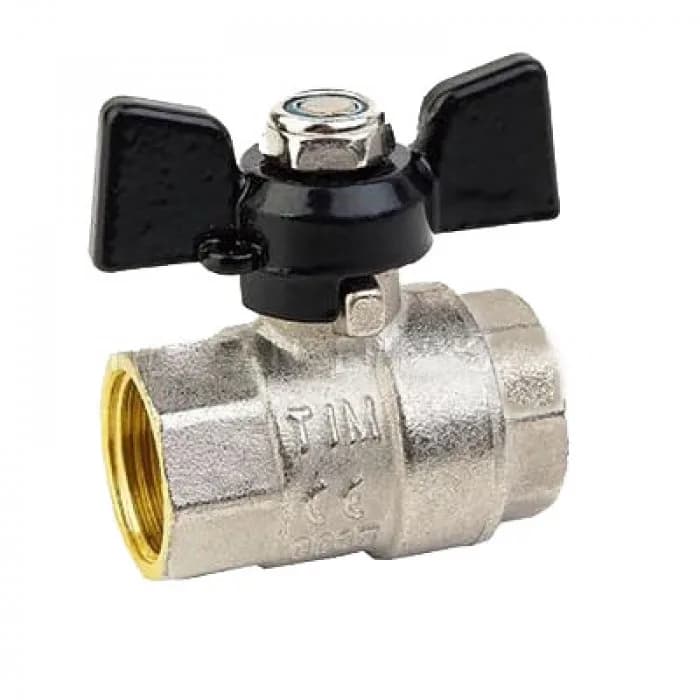 Кран шаровый никелированный TIM "STRONG" 3/4 г/г бабочка DE1219X