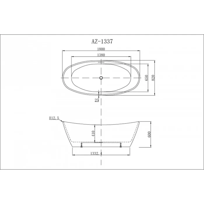 Ванна акриловая Azario EASTON 1800x820x600 мм., белая, свободностоящая, в комплекте с сифоном и металлической рамой, фото 3