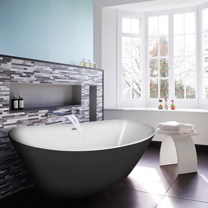 Ванна акриловая Azario EASTON 1800x820x600 мм., белая с черными внешними стенками, свободностоящая, в комплекте с сифоном и металлической рамой, фото 1