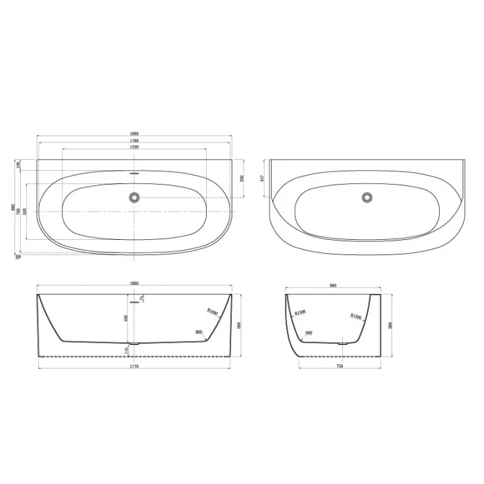 Ванна акриловая Azario Cambridge 1800X880X580, пристенная, в комплекте с сифоном и металлической рамой, фото 7