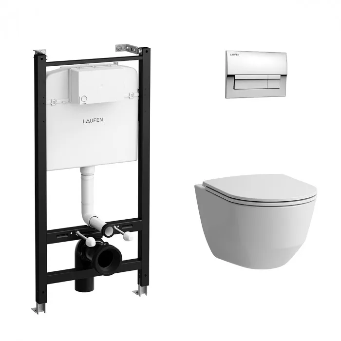 Унитаз подвесной + инсталляция + кнопка смыва + сиденье LAUFEN LAU PACK PRO RIMLESS Z.RU93.0.761.5, фото 3