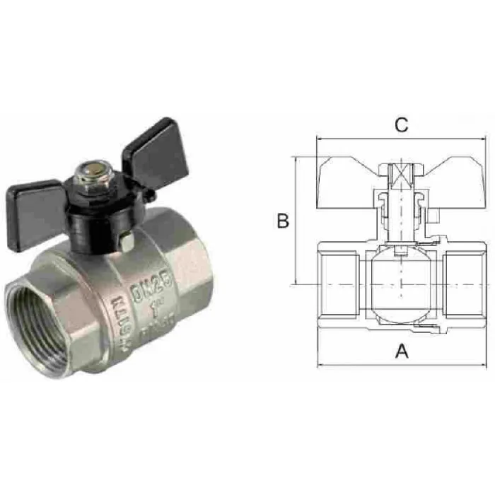 Кран шаровый никелированный TIM "STRONG" 3/4 г/г бабочка DE1219X, фото 3