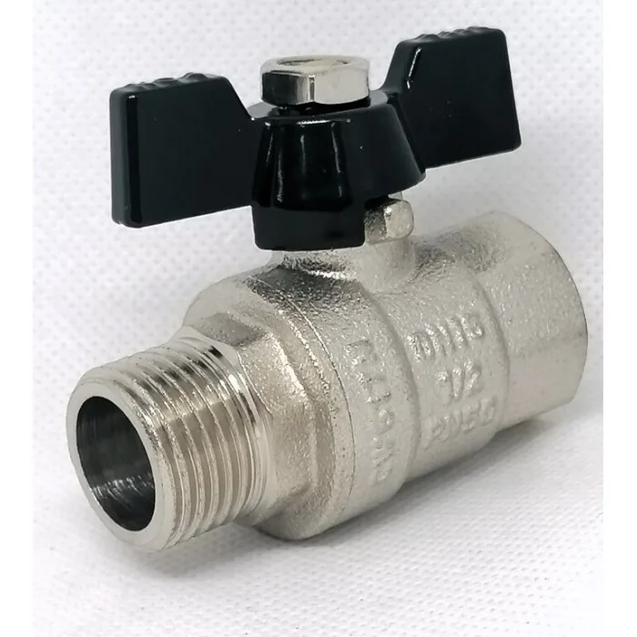 Кран шаровый никелированный TIM "STRONG" 1/2 г/ш бабочка DE1215X, фото 1