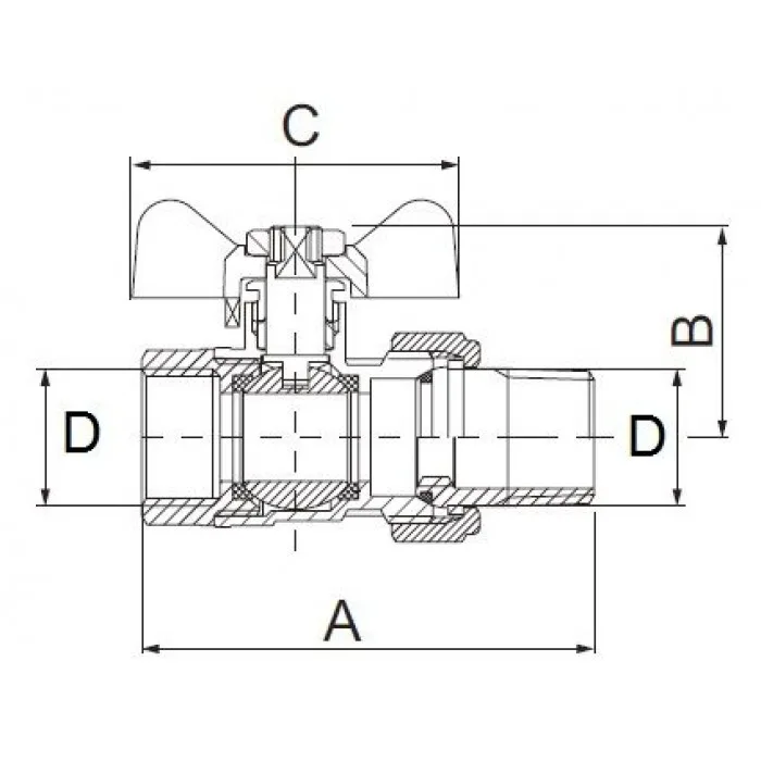 Кран шаровый никелированный с американкой TIM "STRONG" 1/2 г/ш бабочка DE1231X, фото 2