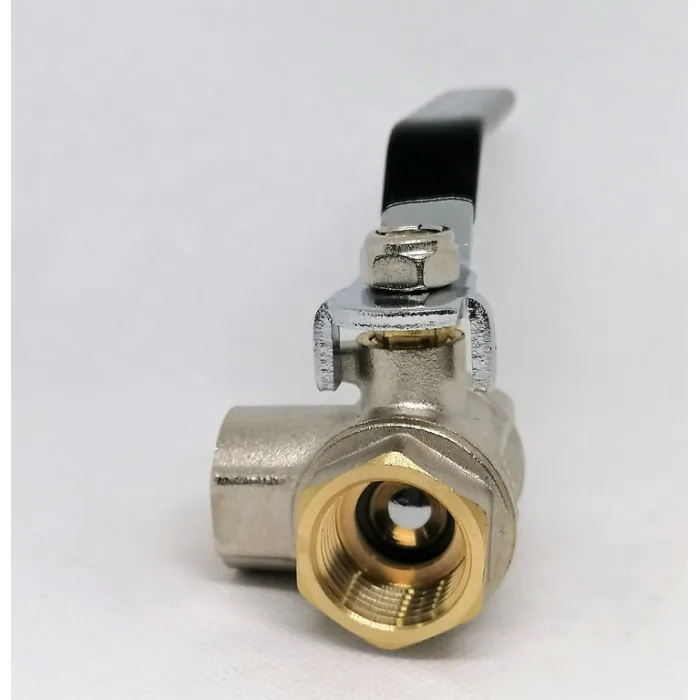 Кран шаровый никелированный трехходовой тип Т TIM "STRONG" 1/2 г/г/г ручка DE1255XT, фото 3