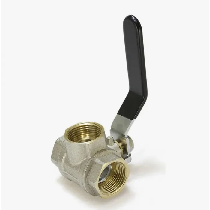 Кран шаровый никелированный трехходовой тип Т TIM "STRONG" 3/4 г/г/г ручка DE1256XT, фото 7