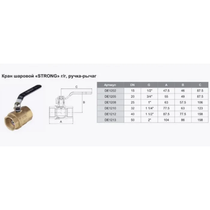 Кран шаровый латунный TIM "STRONG" 1 1/4 г/г ручка DE1210, фото 2