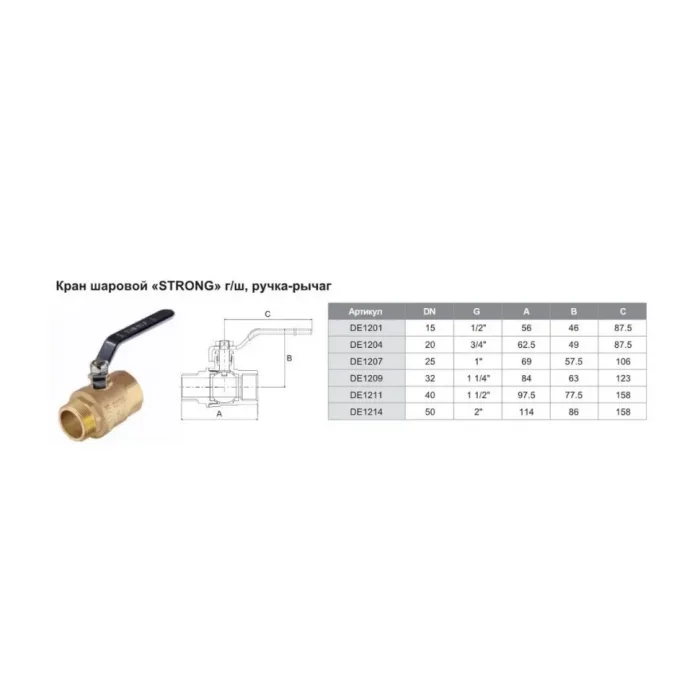 Кран шаровый никелированный TIM "STRONG" 1/2 г/ш ручка DE1201, фото 3