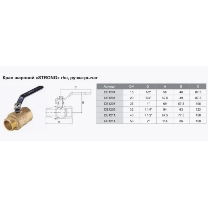 Кран шаровый латунный TIM "STRONG" 3/4 г/ш ручка DE1204, фото 3