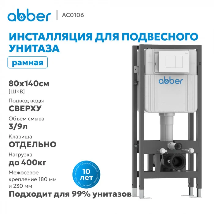 Инсталляция двойная самонесущая для двух подвесных унитазов ABBER AC0106, фото 3